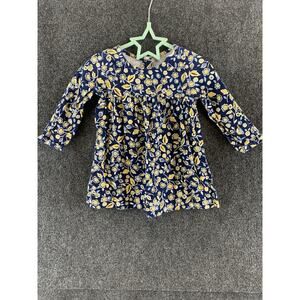 Baby Gap Girl Corduroy Dress Blue Floral Long Sleeve Size 12-18 M